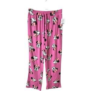 Disney Minnie Mouse Pink  Graphic Women's  Drawstring Pajamas Sz L NWT
